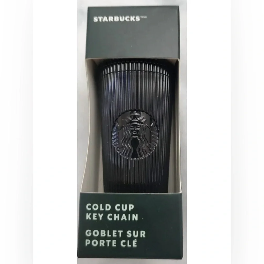 * NIB Starbucks Jet Black Pleated Metallic Core 2024 Key Chain Tumbler Cold Cup